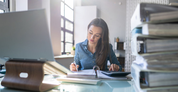 A Professional Bookkeeper working at a private business on their books